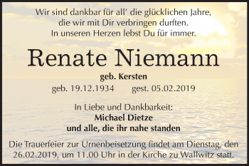 Traueranzeige von Renate Niemann von Mitteldeutsche Zeitung Halle/Saalkreis