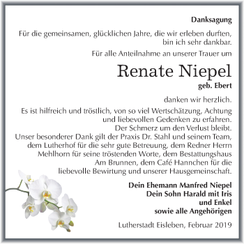 Traueranzeige von Renate Niepel von Mitteldeutsche Zeitung Mansfelder Land
