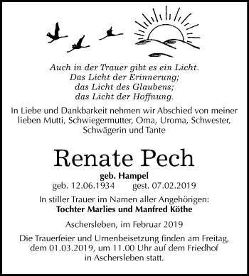 Traueranzeige von Renate Pech von Mitteldeutsche Zeitung Aschersleben