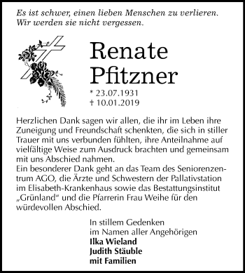 Traueranzeige von Renate Pfitzner von Mitteldeutsche Zeitung Halle/Saalkreis