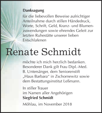 Traueranzeige von Renate Schmidt von WVG - Wochenspiegel Wittenberg