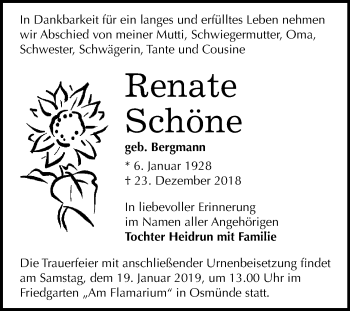 Traueranzeige von Renate Schöne von Mitteldeutsche Zeitung Halle/Saalkreis
