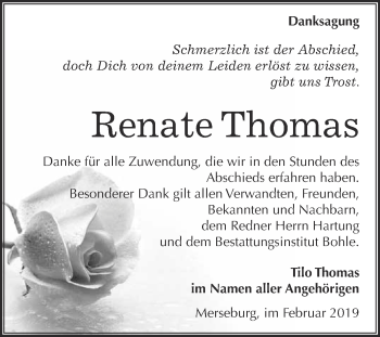 Traueranzeige von Renate Thomas von Super Sonntag Merseburg