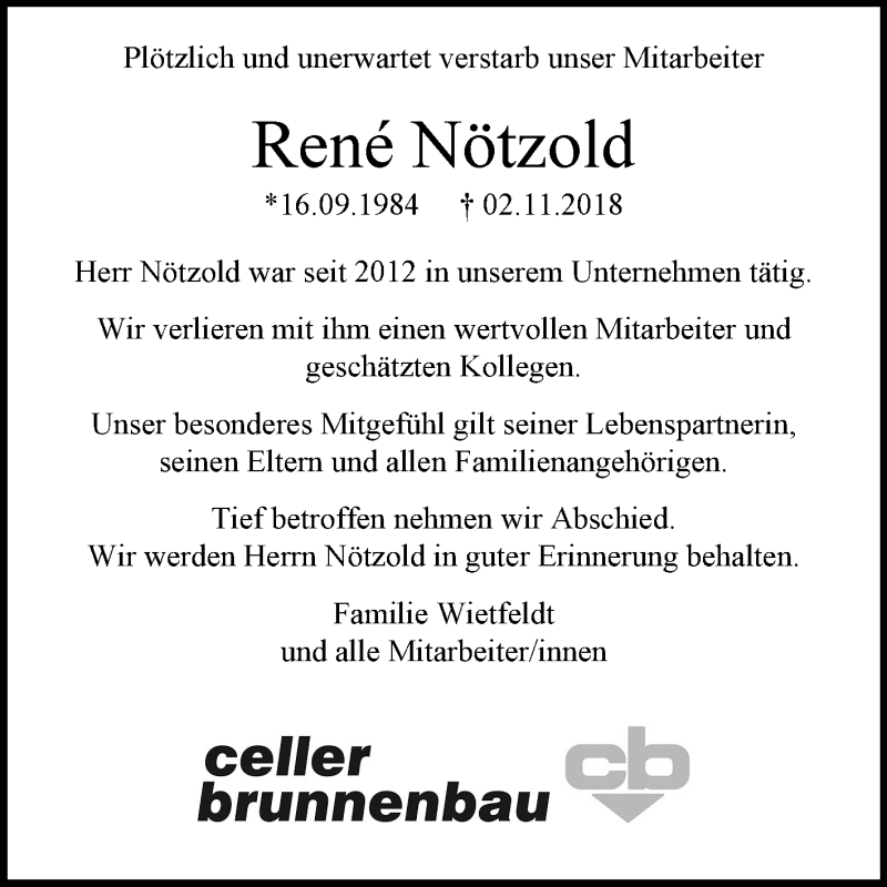  Traueranzeige für Rene Nötzold vom 10.11.2018 aus Mitteldeutsche Zeitung Merseburg/Querfurt