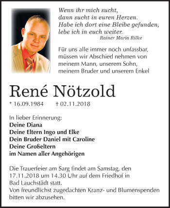 Traueranzeige von Rene Nötzold von Mitteldeutsche Zeitung Merseburg/Querfurt
