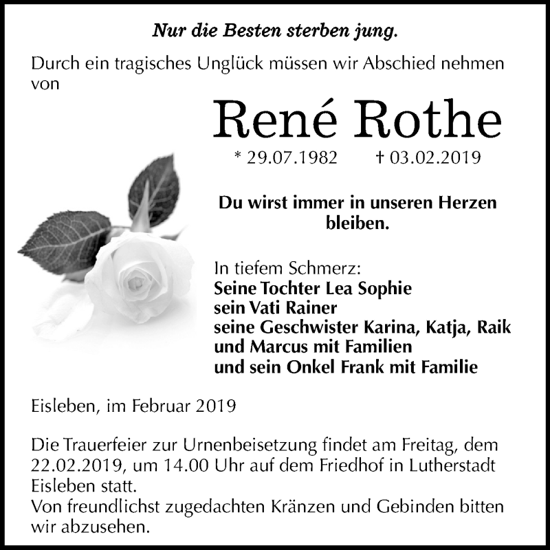  Traueranzeige für René Rothe vom 16.02.2019 aus Mitteldeutsche Zeitung