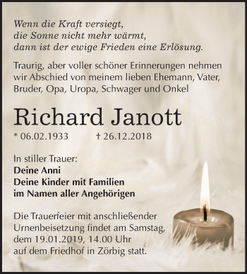 Traueranzeige von Richard Janott von Mitteldeutsche Zeitung Bitterfeld