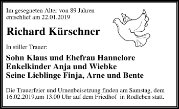 Traueranzeige von Richard Kürschner von Mitteldeutsche Zeitung Dessau-Roßlau