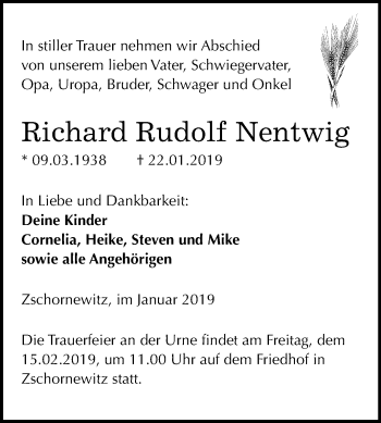 Traueranzeige von Richard Rudolf Nentwig von Mitteldeutsche Zeitung