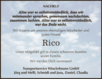Traueranzeige von Rico   von Super Sonntag Zeitz
