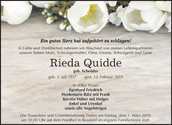 Traueranzeige von Rieda Quidde von Mitteldeutsche Zeitung Köthen