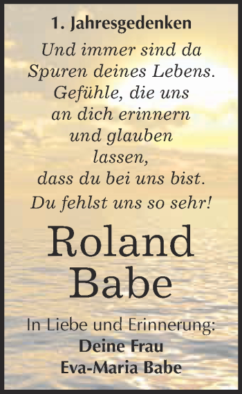 Traueranzeige von Roland Babe von Super Sonntag Wittenberg