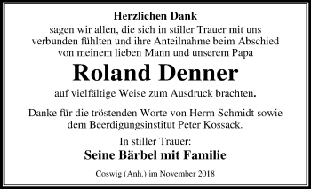 Traueranzeige von Roland Denner von WVG - Wochenspiegel Dessau / Köthen