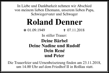 Traueranzeige von Roland Denner von WVG - Wochenspiegel Dessau / Köthen