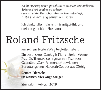 Traueranzeige von Roland Fritzsche von Mitteldeutsche Zeitung Bitterfeld