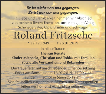 Traueranzeige von Roland Fritzsche von WVG - Wochenspiegel Bitterfeld