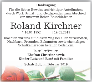 Traueranzeige von Roland Kirchner von WVG - Wochenspiegel Merseburg