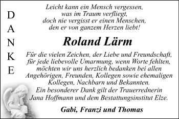 Traueranzeige von Roland Lärm von WVG - Wochenspiegel Dessau / Köthen