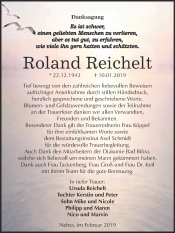 Traueranzeige von Roland Reichelt von WVG - Wochenspiegel NMB / WSF / ZTZ