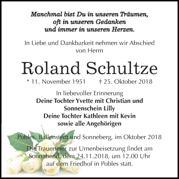 Traueranzeige von Roland Schultze von Mitteldeutsche Zeitung Weißenfels