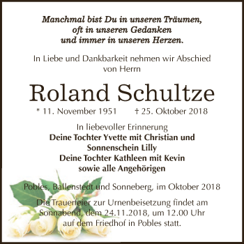 Traueranzeige von Roland Schultze von WVG - Wochenspiegel NMB / WSF / ZTZ