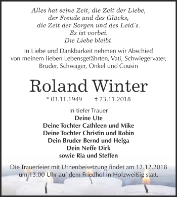 Traueranzeige von Roland Winter von WVG - Wochenspiegel Bitterfeld