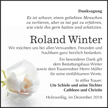 Traueranzeige von Roland Winter von WVG - Wochenspiegel Bitterfeld