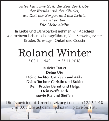 Traueranzeige von Roland Winter von Mitteldeutsche Zeitung Bitterfeld