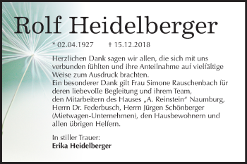 Traueranzeige von Rolf Heidelberger von Mitteldeutsche Zeitung Zeitz
