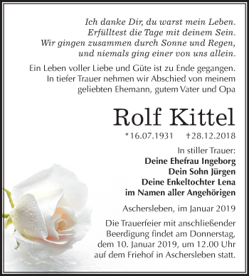 Traueranzeige von Rolf Kittel von Mitteldeutsche Zeitung Aschersleben