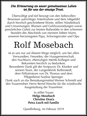 Traueranzeige von Rolf Mosebach von Mitteldeutsche Zeitung
