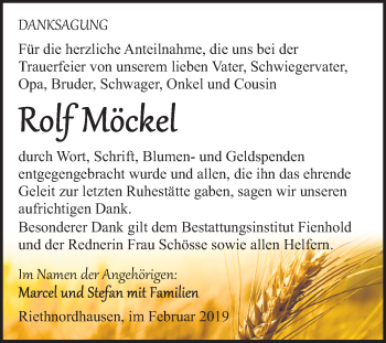 Traueranzeige von Rolf Möcket von Mitteldeutsche Zeitung