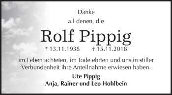 Traueranzeige von Rolf Pippig von WVG - Wochenspiegel Dessau / Köthen