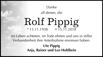 Traueranzeige von Rolf Pippig von Mitteldeutsche Zeitung Dessau-Roßlau