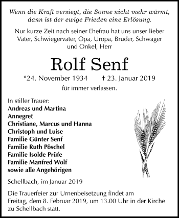 Traueranzeige von Rolf Senf von Mitteldeutsche Zeitung