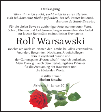 Traueranzeige von Rolf Warsawski von Mitteldeutsche Zeitung Bernburg