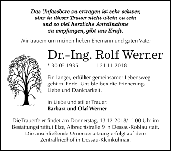 Traueranzeige von Rolf Werner von WVG - Wochenspiegel Dessau / Köthen
