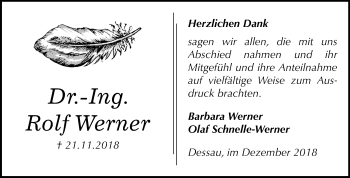 Traueranzeige von Rolf Werner von Mitteldeutsche Zeitung Dessau-Roßlau