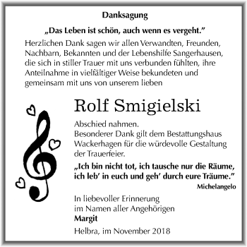Traueranzeige von Rolf Dieter Smigielski von Mitteldeutsche Zeitung Aschersleben