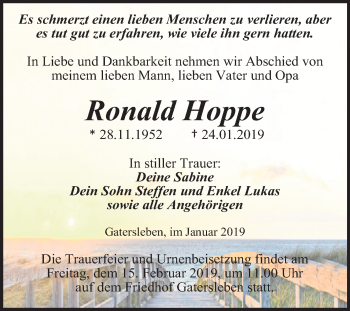 Traueranzeige von Ronald Hoppe von Mitteldeutsche Zeitung Aschersleben