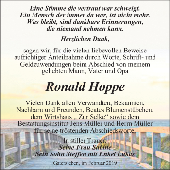Traueranzeige von Ronald Hoppe von Mitteldeutsche Zeitung Aschersleben