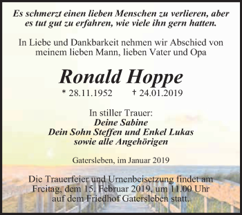 Traueranzeige von Ronald Hoppe von Super Sonntag Aschersleben