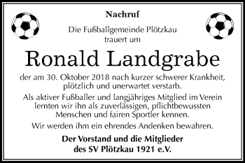 Traueranzeige von Ronald Landgrabe von Mitteldeutsche Zeitung Bernburg