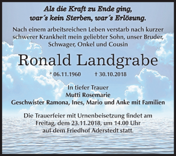 Traueranzeige von Ronald Landgrabe von Mitteldeutsche Zeitung Bernburg