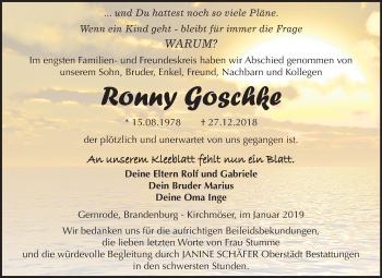 Traueranzeige von Ronny Goschke von Mitteldeutsche Zeitung Quedlinburg