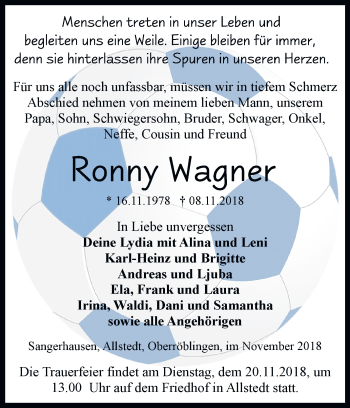 Traueranzeige von Ronny Wagner von Mitteldeutsche Zeitung Sangerhausen