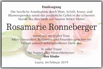 Traueranzeige von Rosamarie Ronneberger von WVG - Wochenspiegel Merseburg