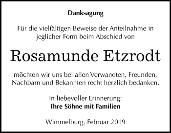 Traueranzeige von Rosamunde Etzrodt von Mitteldeutsche Zeitung