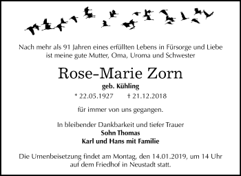 Traueranzeige von Rose-Marie Zorn von Mitteldeutsche Zeitung Halle/Saalkreis