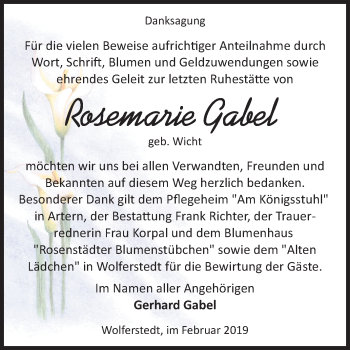 Traueranzeige von Rosemarie Gabel von Mitteldeutsche Zeitung Sangerhausen